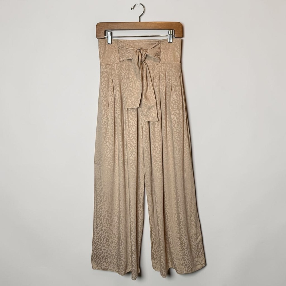 Harlow Leopard Jacquard Palazzo Wide Leg Pants Resort Wear Animal Smocked Medium